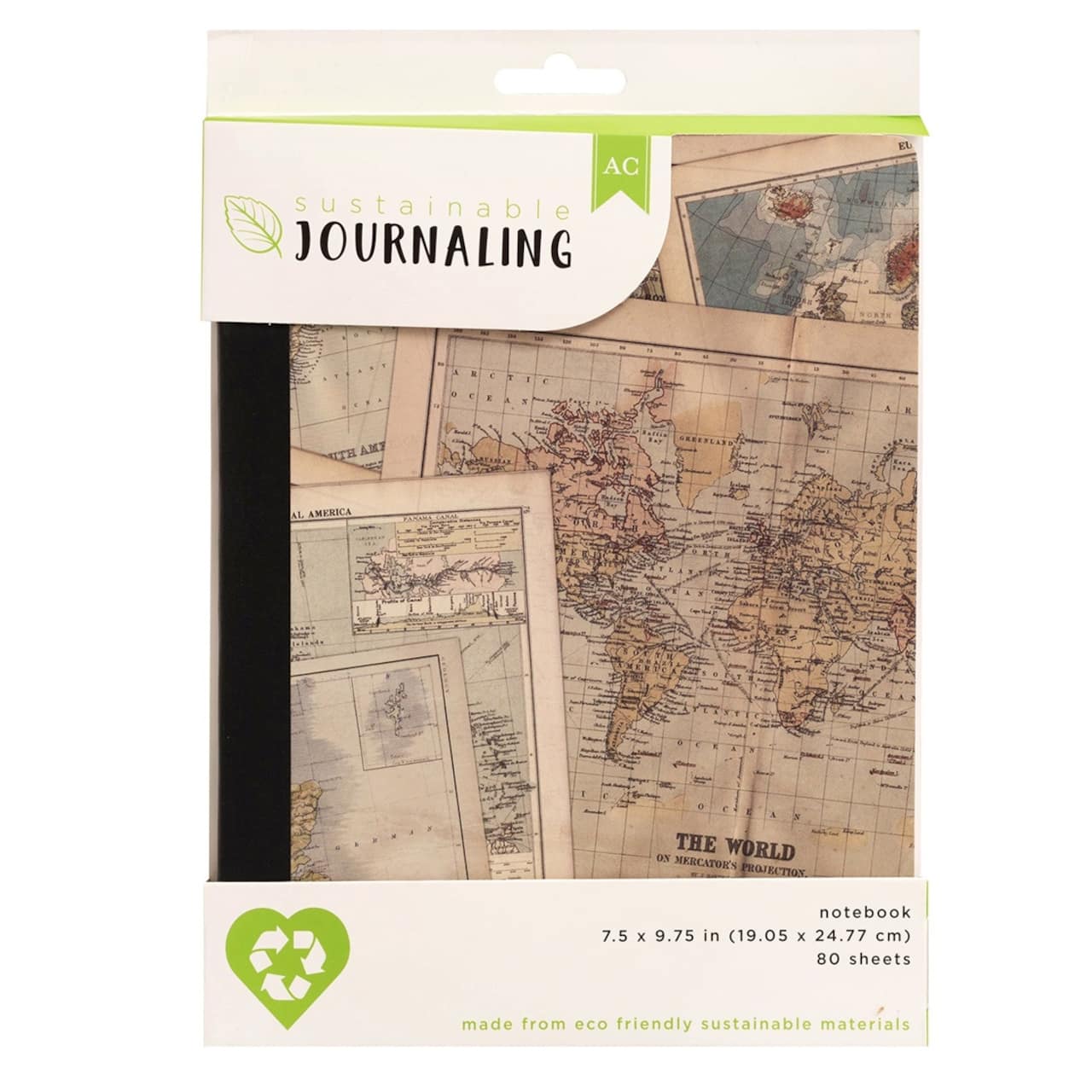 American Crafts™ 7.5" x 9.75" Sustainable Journaling Maps Notebook, 80 Sheets